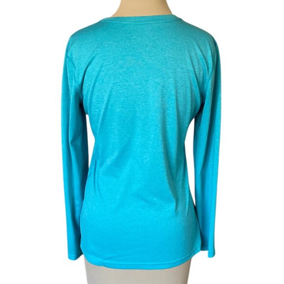 Nike Women's Dri-Fit Long Sleeve Athletic T Shirt Aqua/Turquoise, Size M EUC - Picture 3 of 6